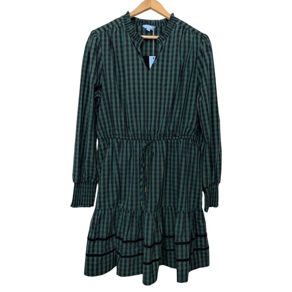 Draper James RVSP Long Sleeve‎ Tiered Green Black Plaid Dress